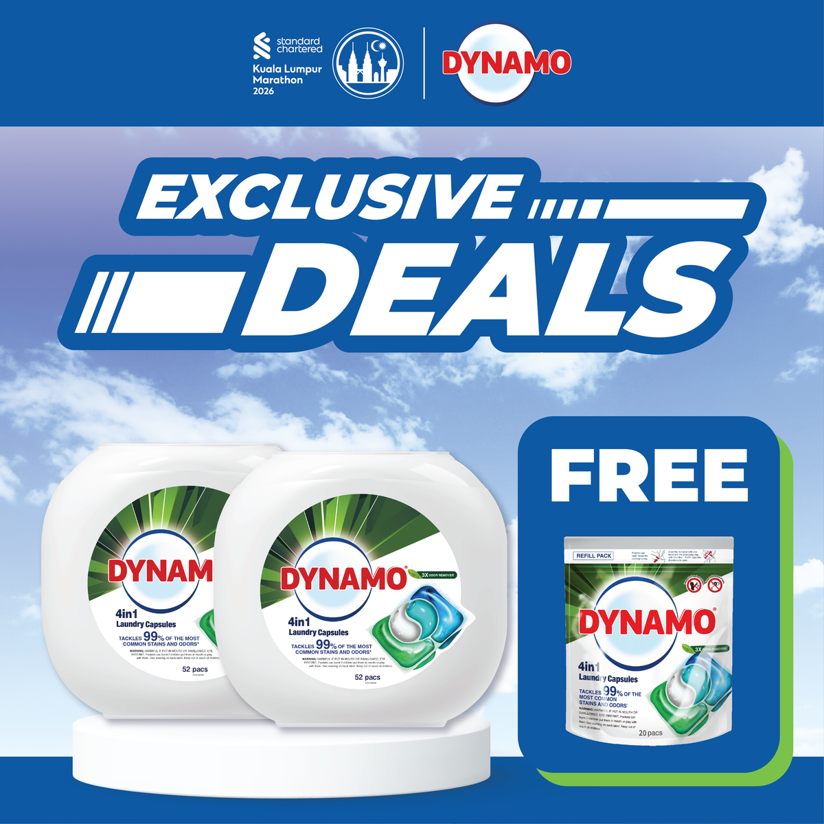 Exclusive KLSCM 2026 - Buy 2 DYNAMO 4in1 Laundry Capsules 10ml*52pcs + FREE 1 DYNAMO 4in1 Laundry Capsules 10ml*20pcs